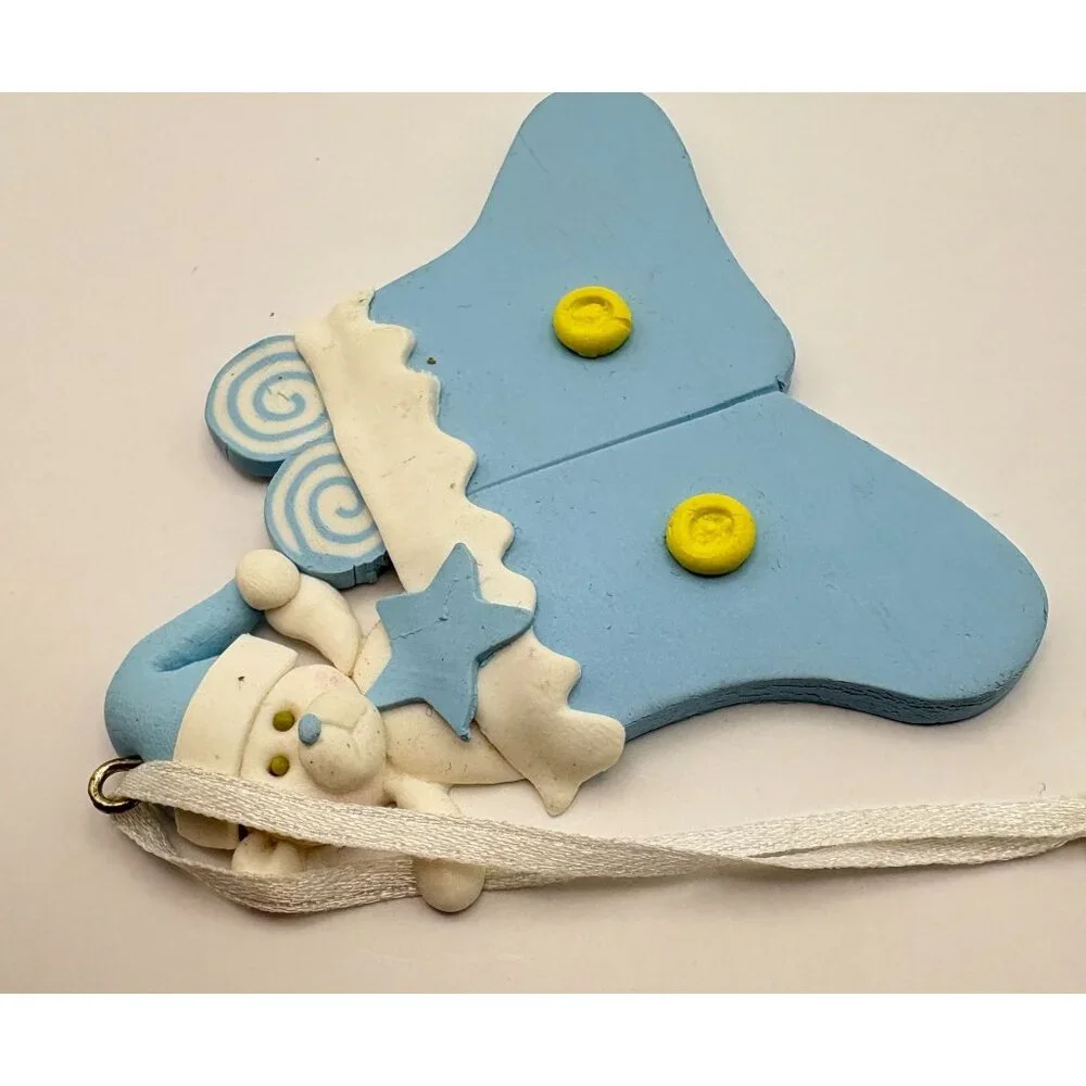 Christmas Stocking Tree Ornament with Teddy Bear and Lollipops Blue White - Picture 5 of 6